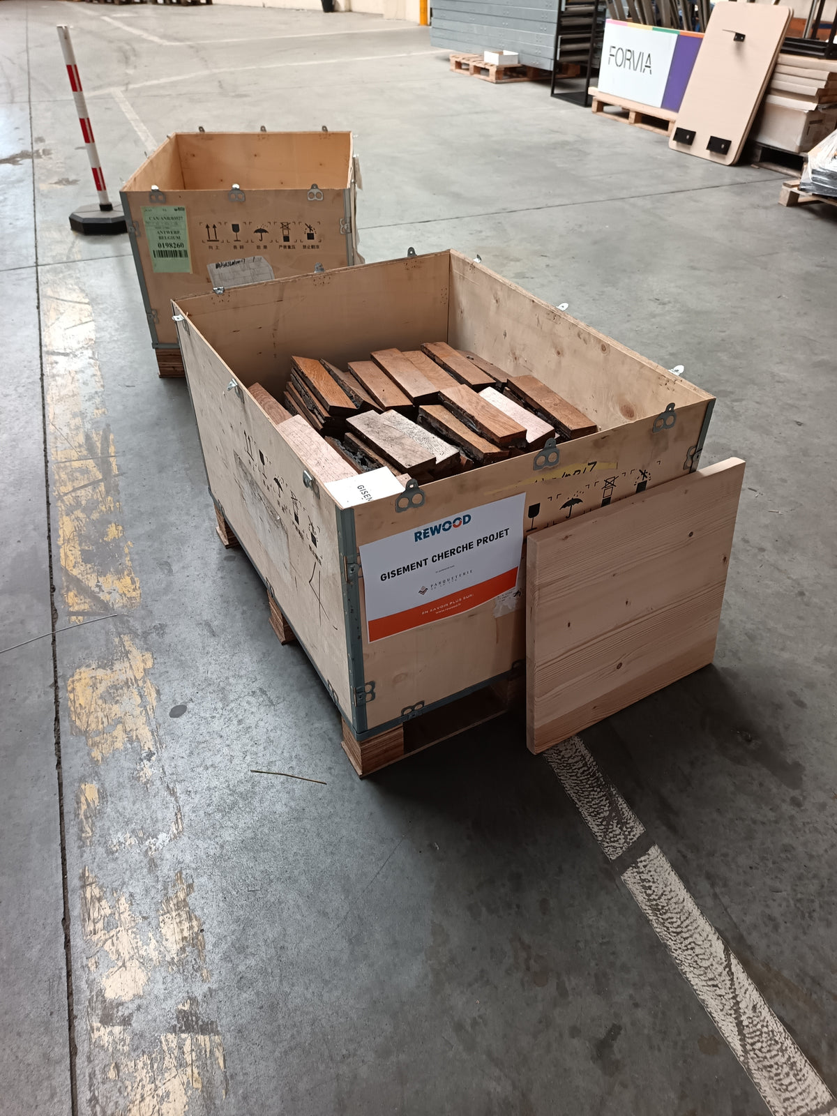 Sélection de bois présentée dans l’entrepôt Rewood